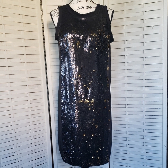 Semantiks Dresses & Skirts - Semantiks Black Sequin And Gold Distress Sleeveless Dress Size 14